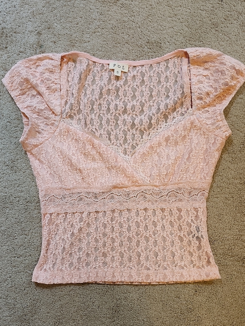 POL Light Pink Lace Cap Sleeve Top